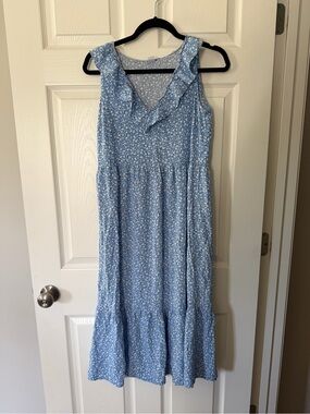 Old Navy Light Blue Floral Ruffle-Trim Maxi Dress
